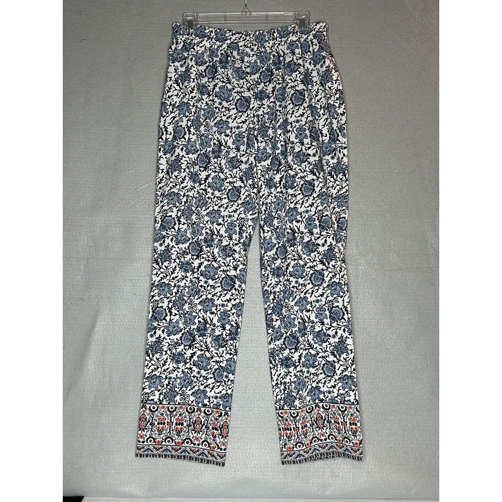 Talbots Women's Size 4 Printed Blue White Pants Elastic Waist With Pockets